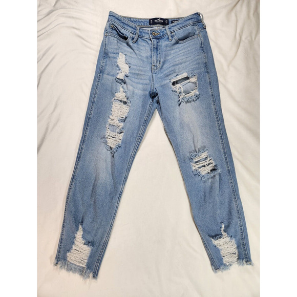 7R Hollister High Rise Slim Straight Vintage Stretch Light Wash Distressed Women - Picture 2 of 14